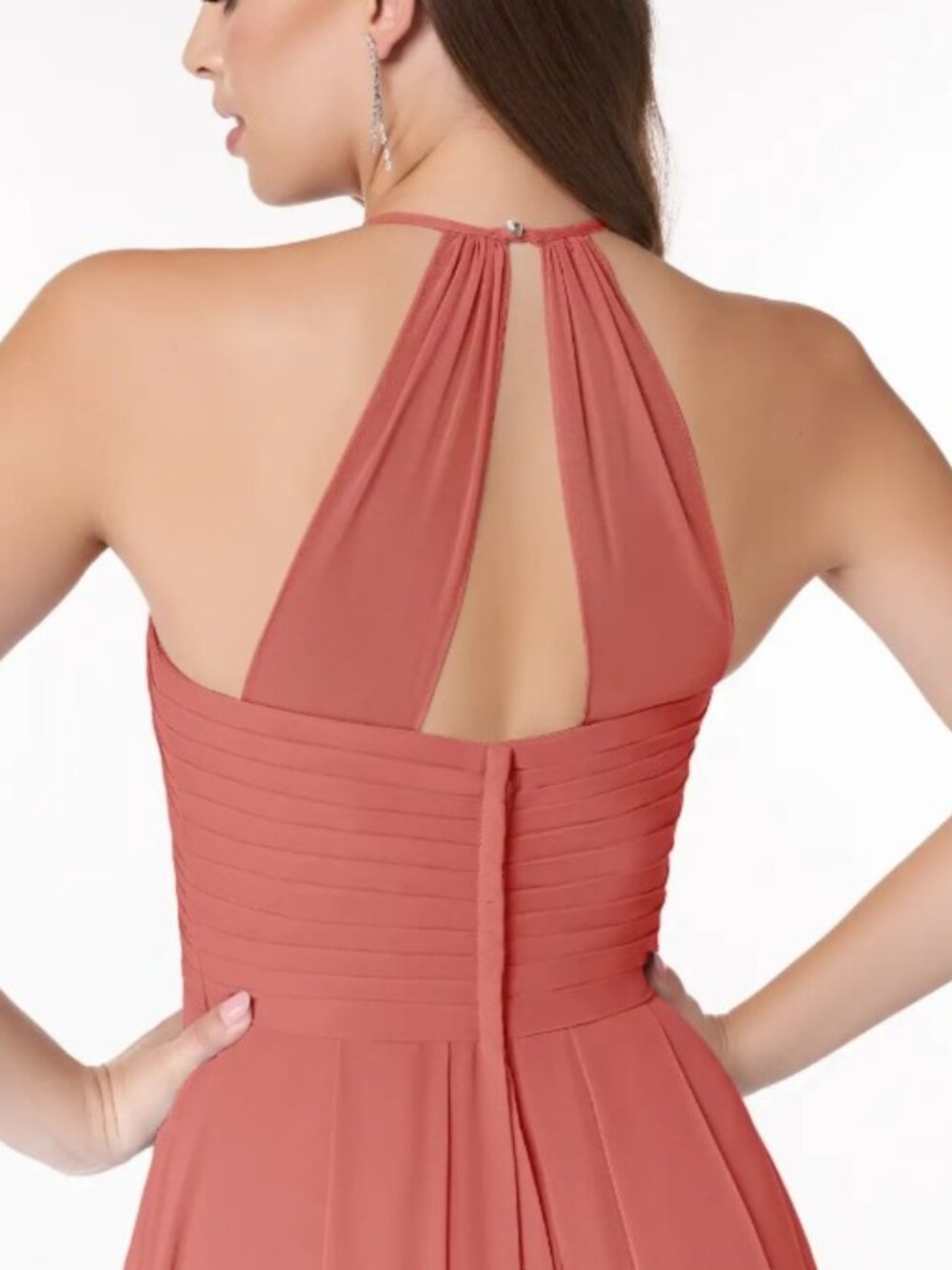 Azazie Antique Rose Halter Chiffon Maxi Dress Pleated Bridesmaid Formal - Picture 2 of 14